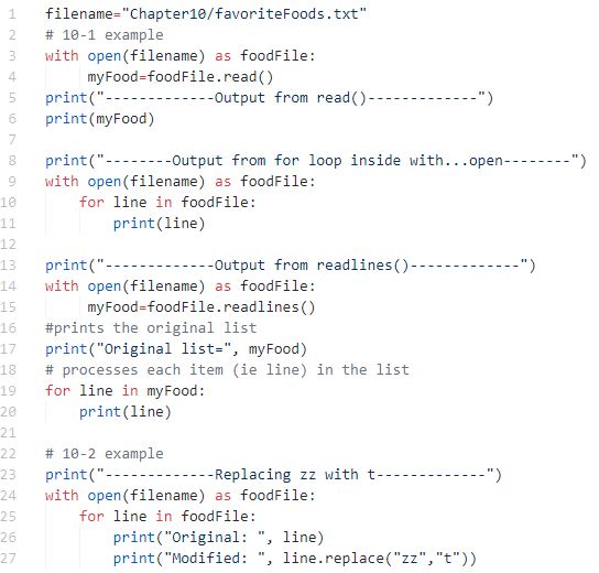 example code similar to what you need for 10-1 and 10-2